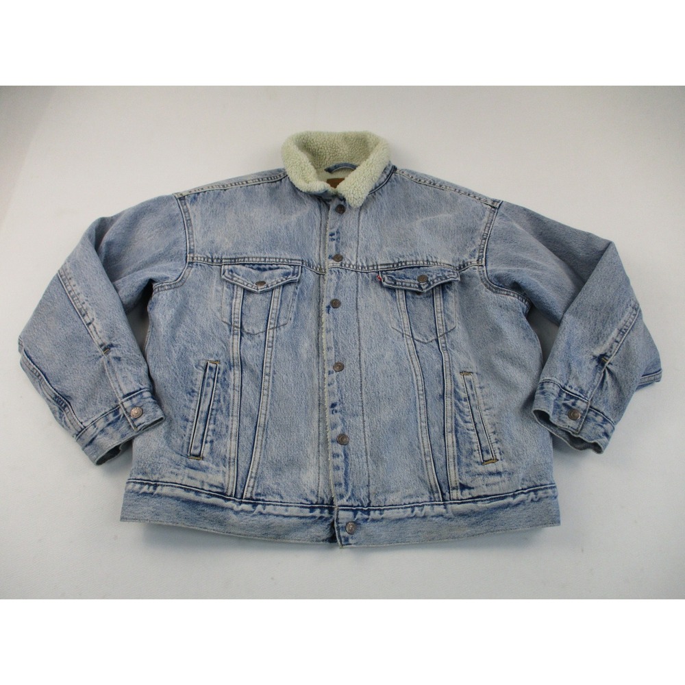 Levi's Denim Jacket Men M Light Blue Sherpa Lined Trucker Vintage Style Utility